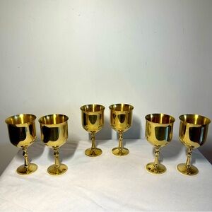 Brass Wine Water Goblet Set. 6 glasses. Gorgeous!